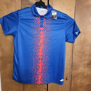 BTX Sports Men's 3XL Blue Red Pixelated Geo Print Quick Dry Golf Polo Shirt
